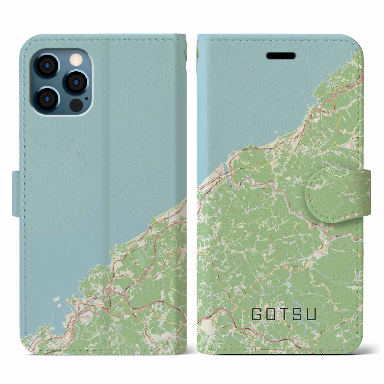【江津(島根県)】地図柄iPhoneケース(手帳タイプ)ナチュラル・iPhone 12 / 12 Pro 用