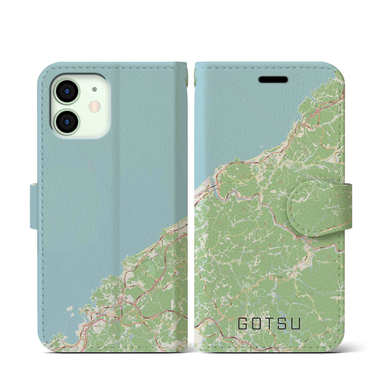 【江津(島根県)】地図柄iPhoneケース(手帳タイプ)ナチュラル・iPhone 12 mini 用