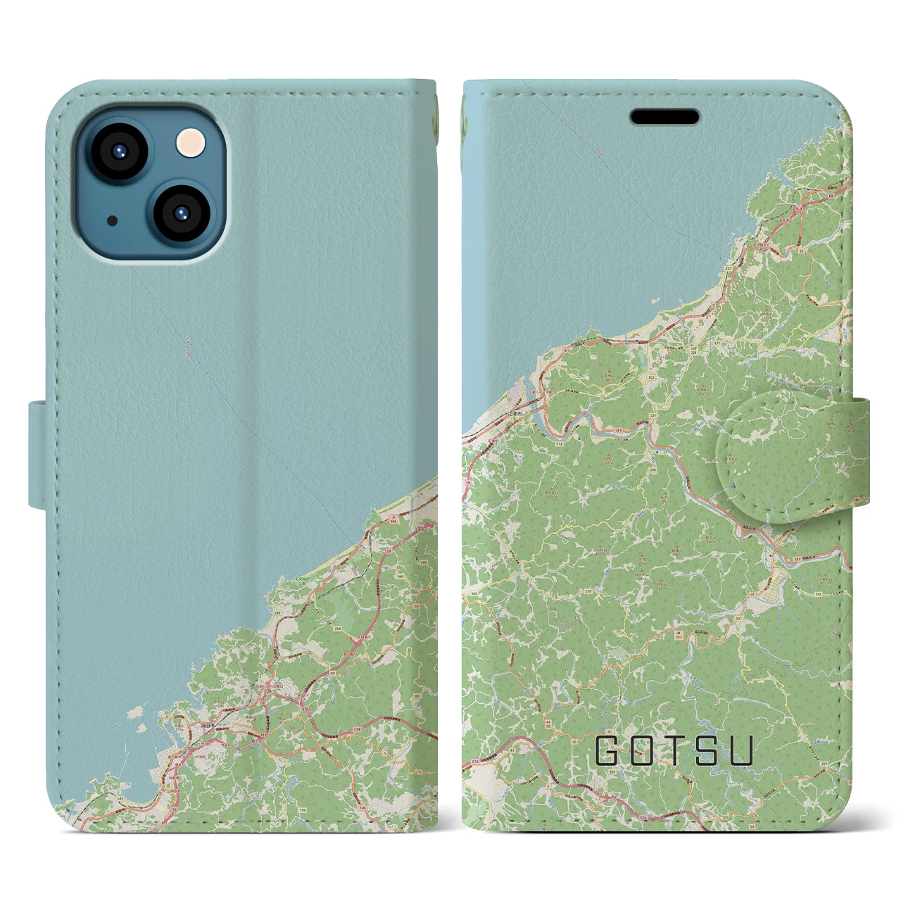 【江津(島根県)】地図柄iPhoneケース(手帳タイプ)ナチュラル・iPhone 13 用