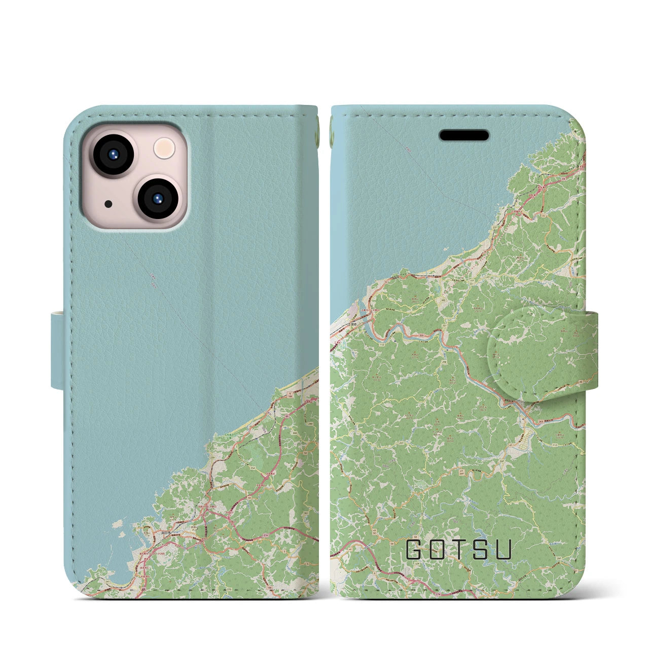 【江津(島根県)】地図柄iPhoneケース(手帳タイプ)ナチュラル・iPhone 13 mini 用