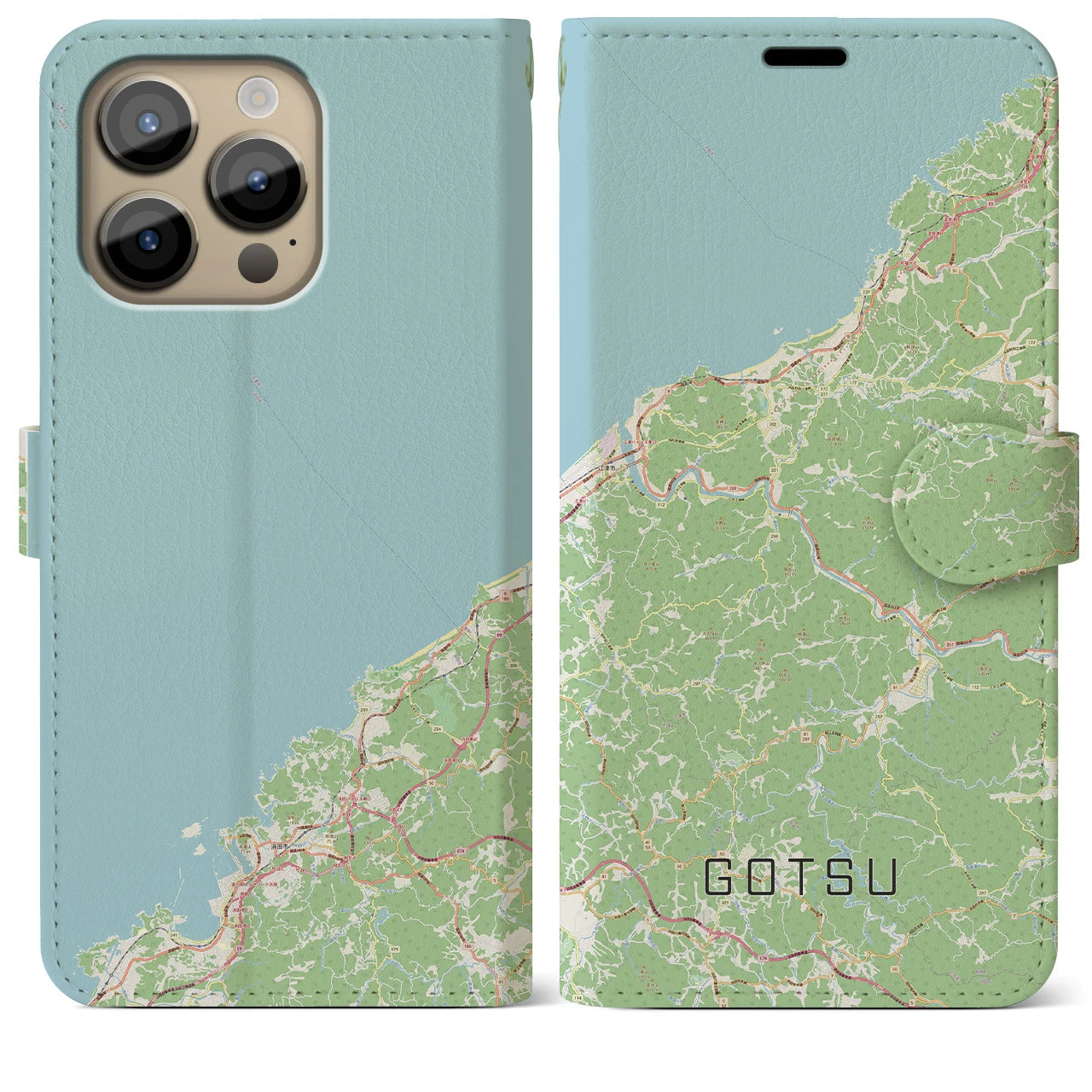【江津(島根県)】地図柄iPhoneケース(手帳タイプ)ナチュラル・iPhone 14 Pro Max 用