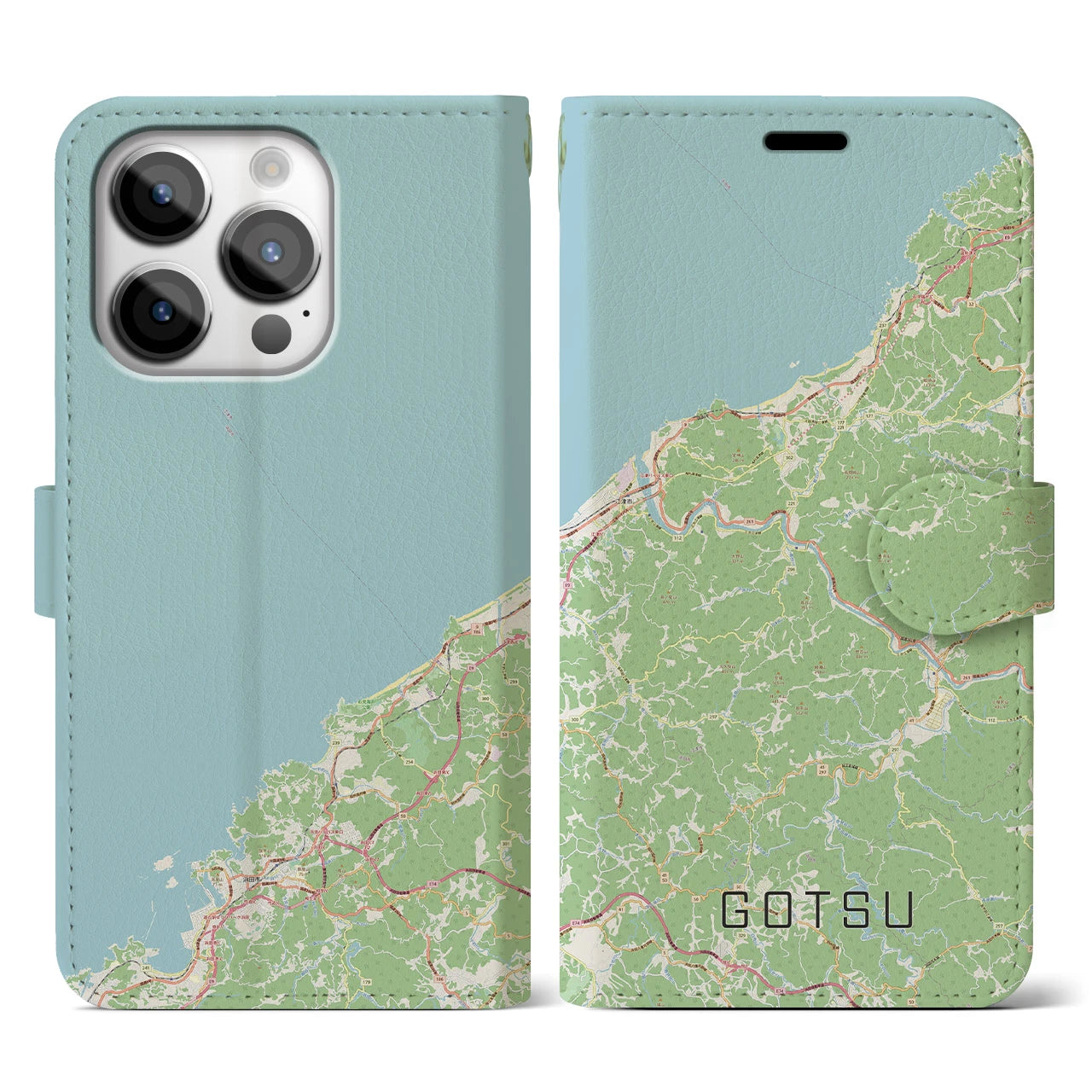 【江津(島根県)】地図柄iPhoneケース(手帳タイプ)ナチュラル・iPhone 14 Pro 用