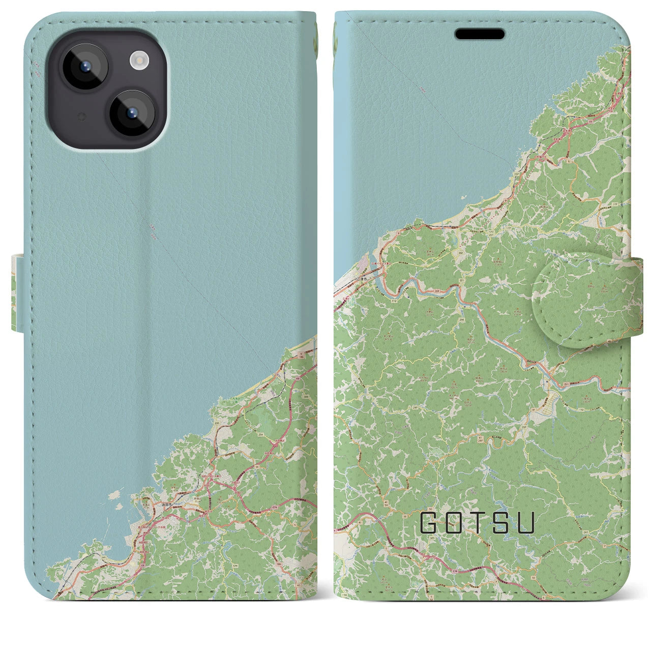 【江津(島根県)】地図柄iPhoneケース(手帳タイプ)ナチュラル・iPhone 14 Plus 用