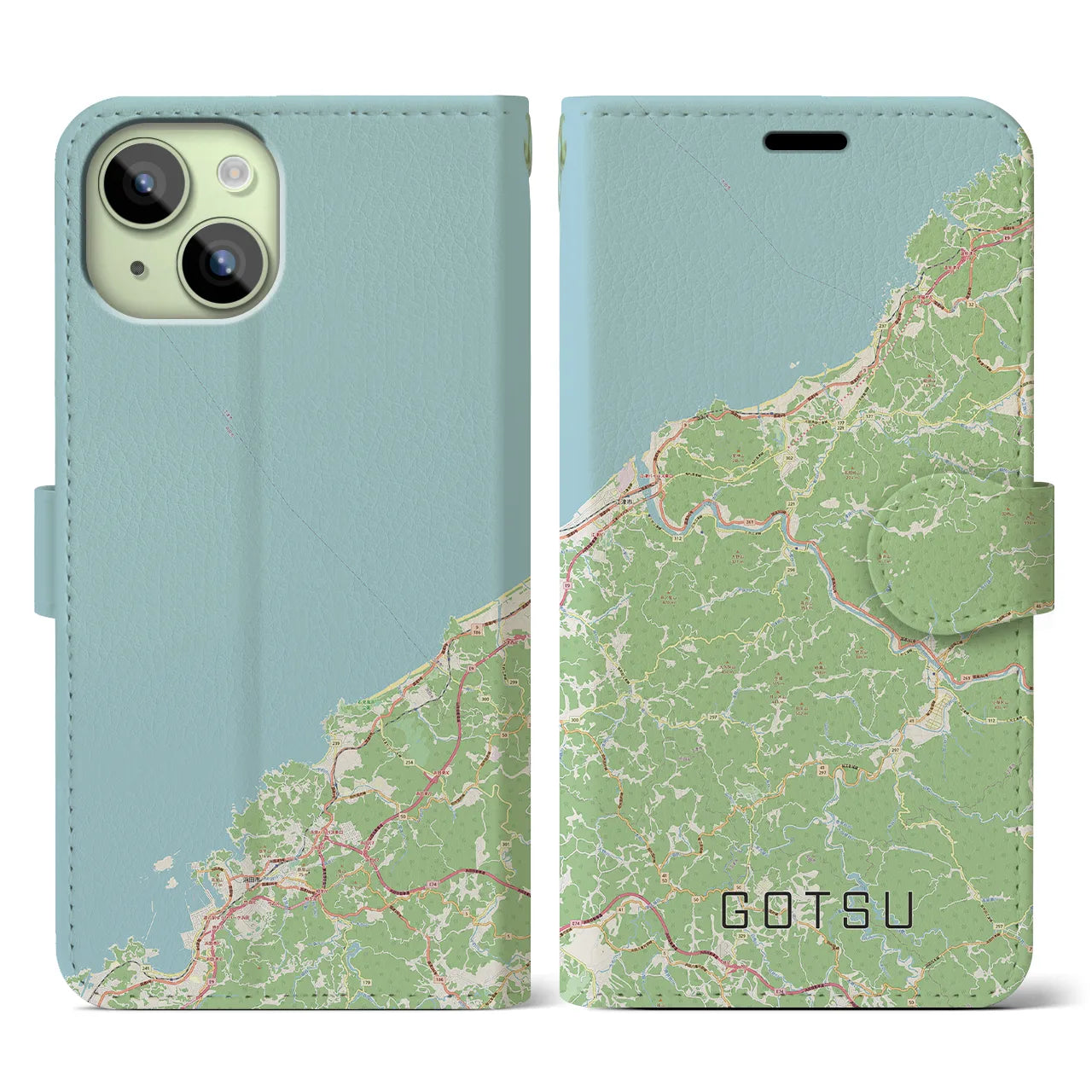 【江津(島根県)】地図柄iPhoneケース(手帳タイプ)ナチュラル・iPhone 15 用