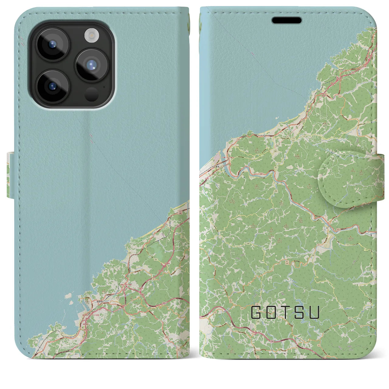 【江津(島根県)】地図柄iPhoneケース(手帳タイプ)ナチュラル・iPhone 15 Pro Max 用