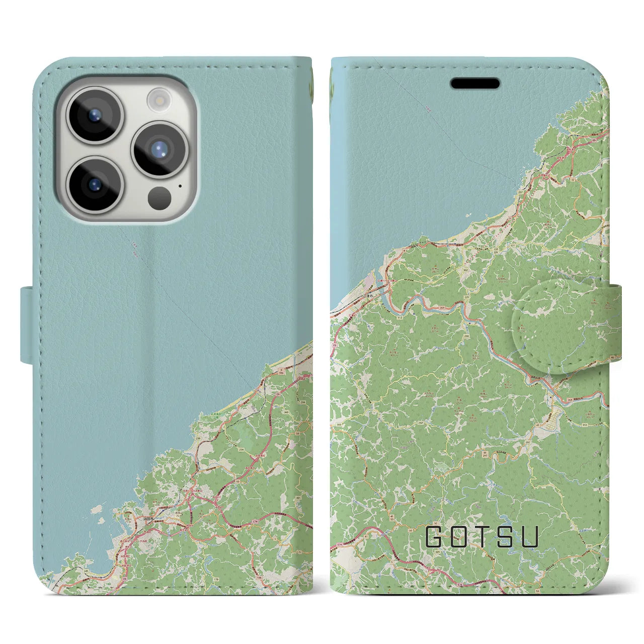 【江津(島根県)】地図柄iPhoneケース(手帳タイプ)ナチュラル・iPhone 15 Pro 用