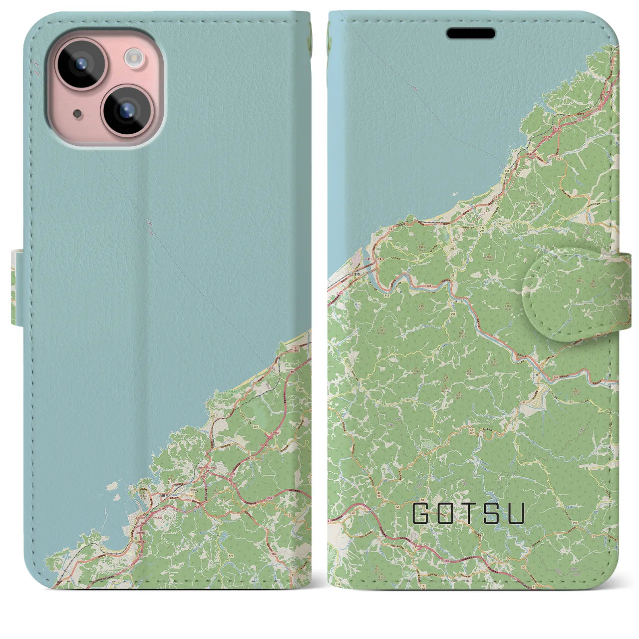 【江津(島根県)】地図柄iPhoneケース(手帳タイプ)ナチュラル・iPhone 15 Plus 用