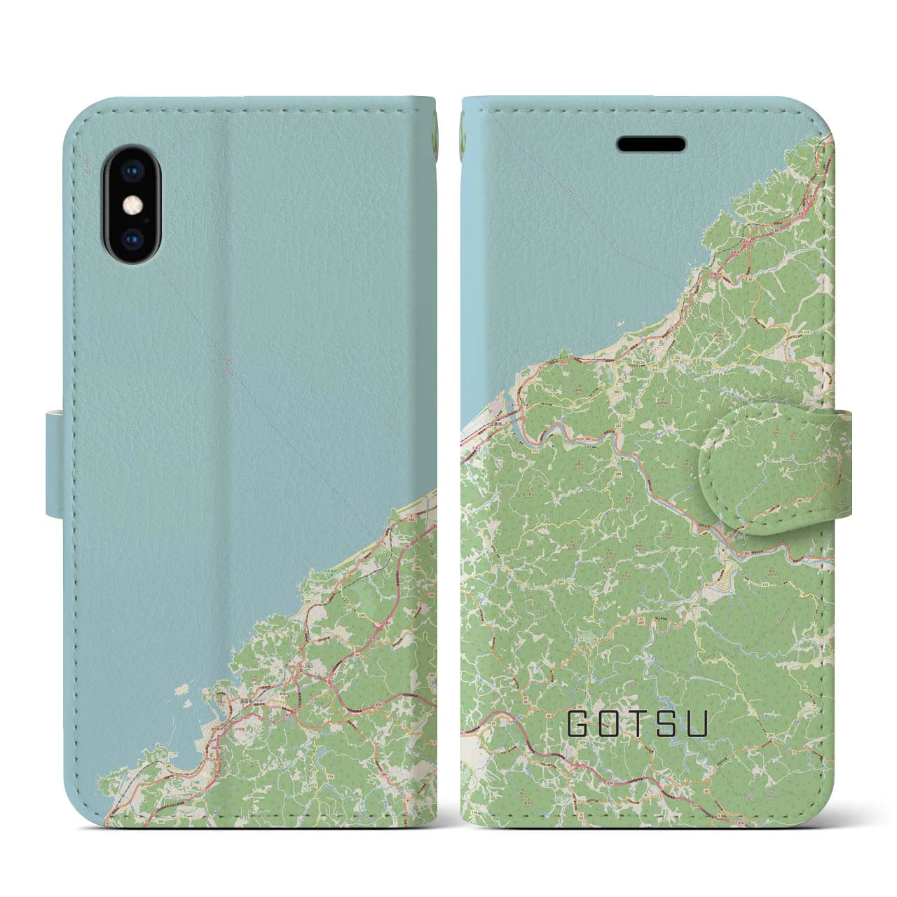 【江津(島根県)】地図柄iPhoneケース(手帳タイプ)ナチュラル・iPhone XS / X 用