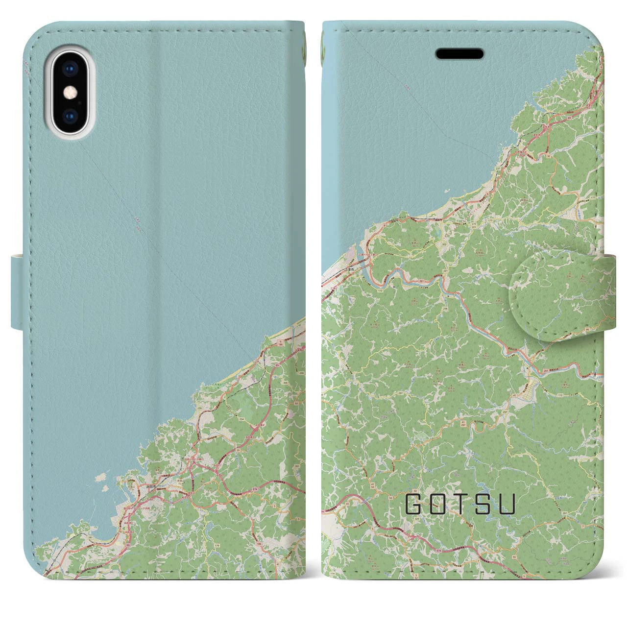 【江津(島根県)】地図柄iPhoneケース(手帳タイプ)ナチュラル・iPhone XS Max 用
