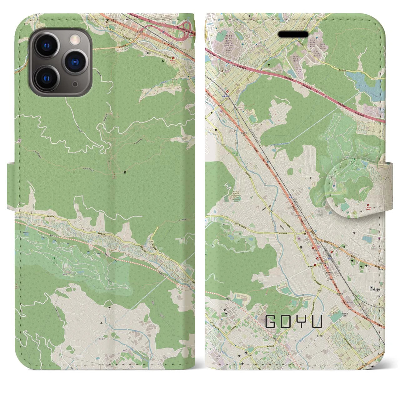 【御油(愛知県)】地図柄iPhoneケース(手帳タイプ)ナチュラル・iPhone 11 Pro Max 用