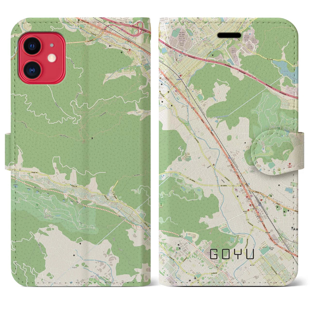 【御油(愛知県)】地図柄iPhoneケース(手帳タイプ)ナチュラル・iPhone 11 用