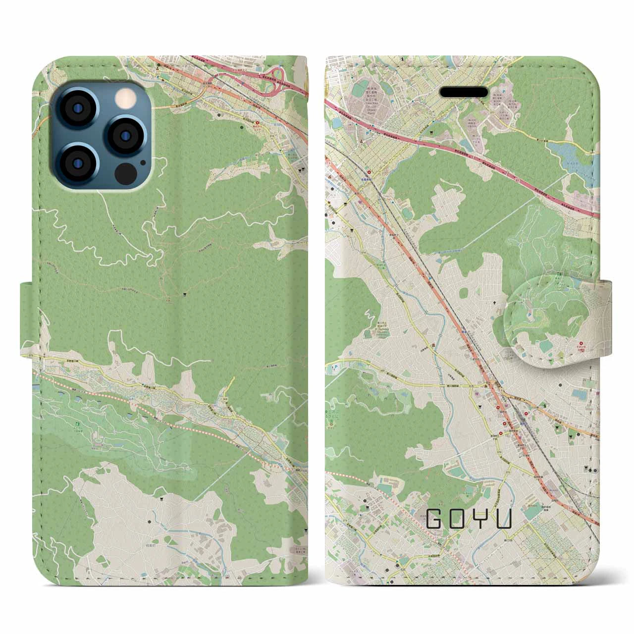 【御油(愛知県)】地図柄iPhoneケース(手帳タイプ)ナチュラル・iPhone 12 / 12 Pro 用