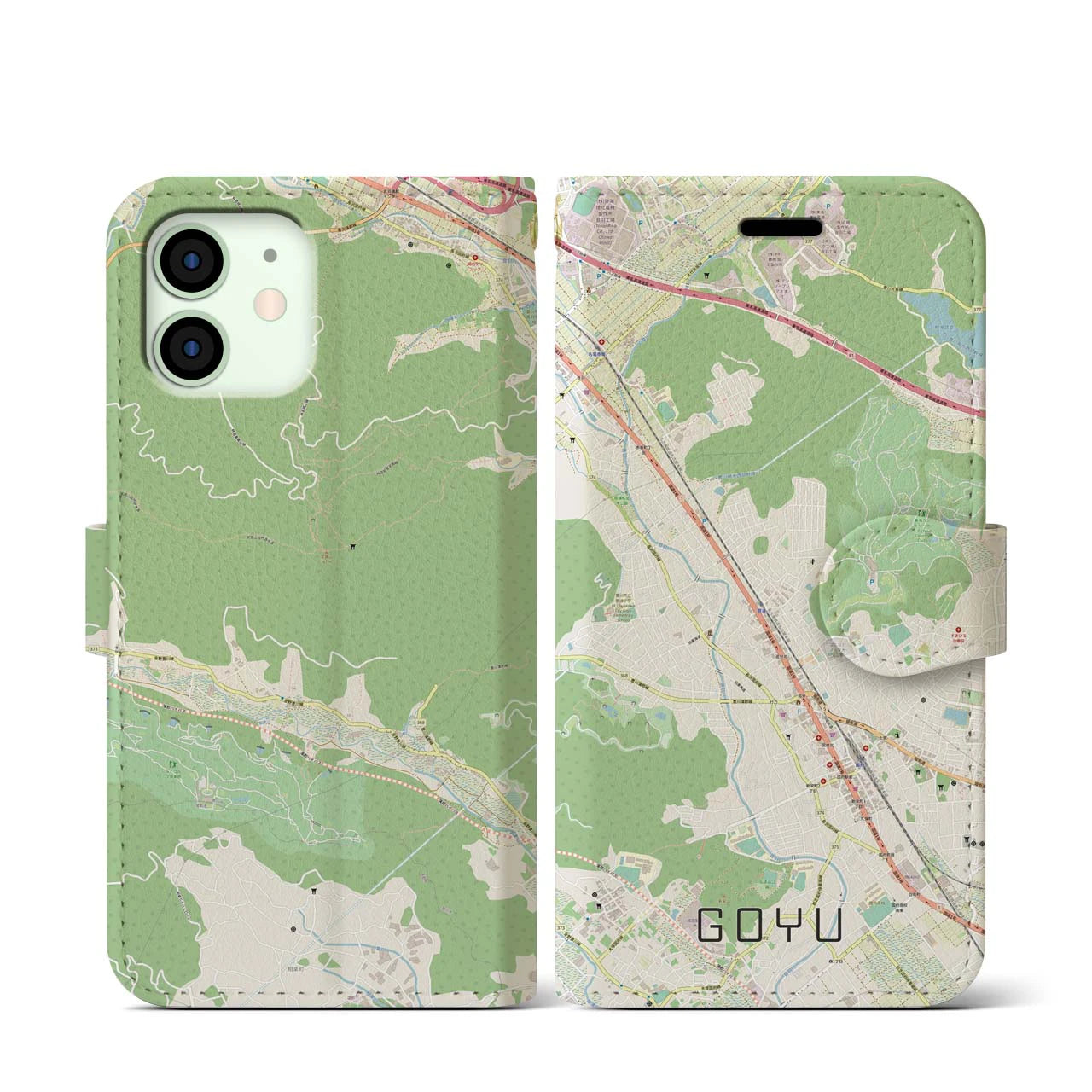 【御油(愛知県)】地図柄iPhoneケース(手帳タイプ)ナチュラル・iPhone 12 mini 用
