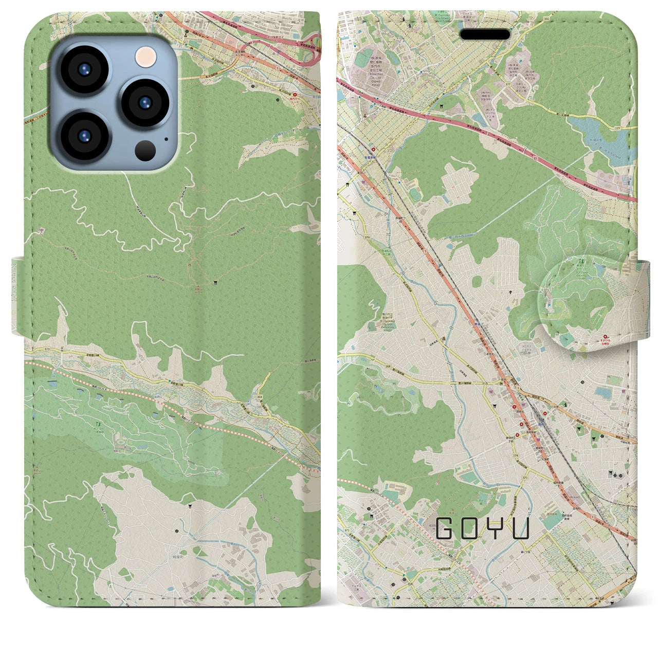 【御油(愛知県)】地図柄iPhoneケース(手帳タイプ)ナチュラル・iPhone 13 Pro Max 用