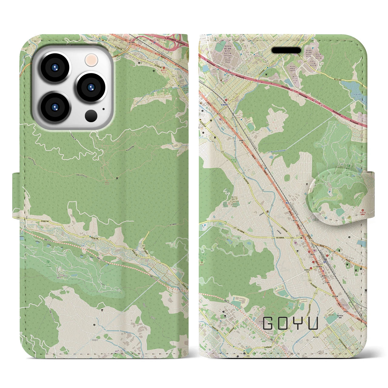 【御油(愛知県)】地図柄iPhoneケース(手帳タイプ)ナチュラル・iPhone 13 Pro 用