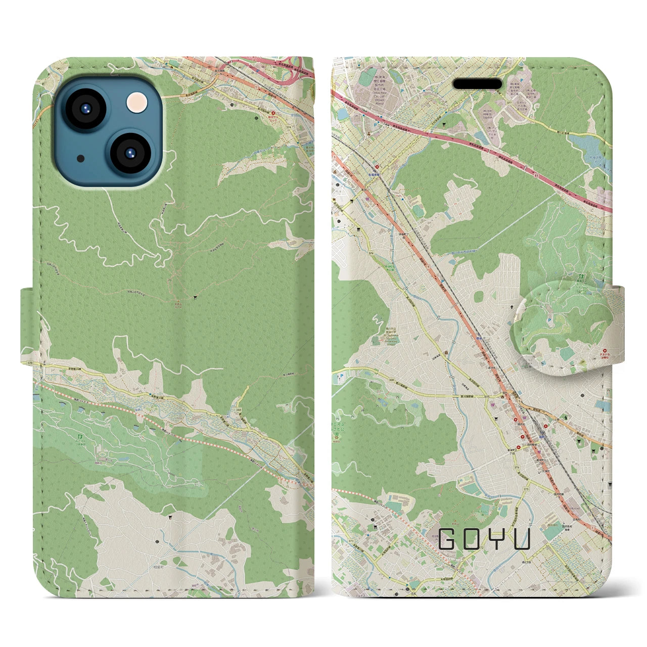 【御油(愛知県)】地図柄iPhoneケース(手帳タイプ)ナチュラル・iPhone 13 用
