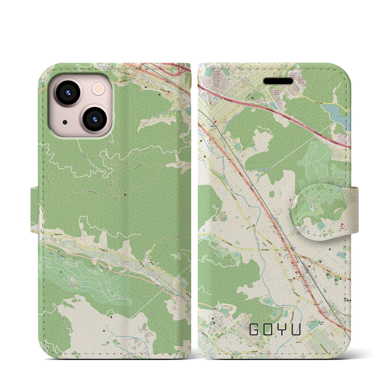 【御油(愛知県)】地図柄iPhoneケース(手帳タイプ)ナチュラル・iPhone 13 mini 用