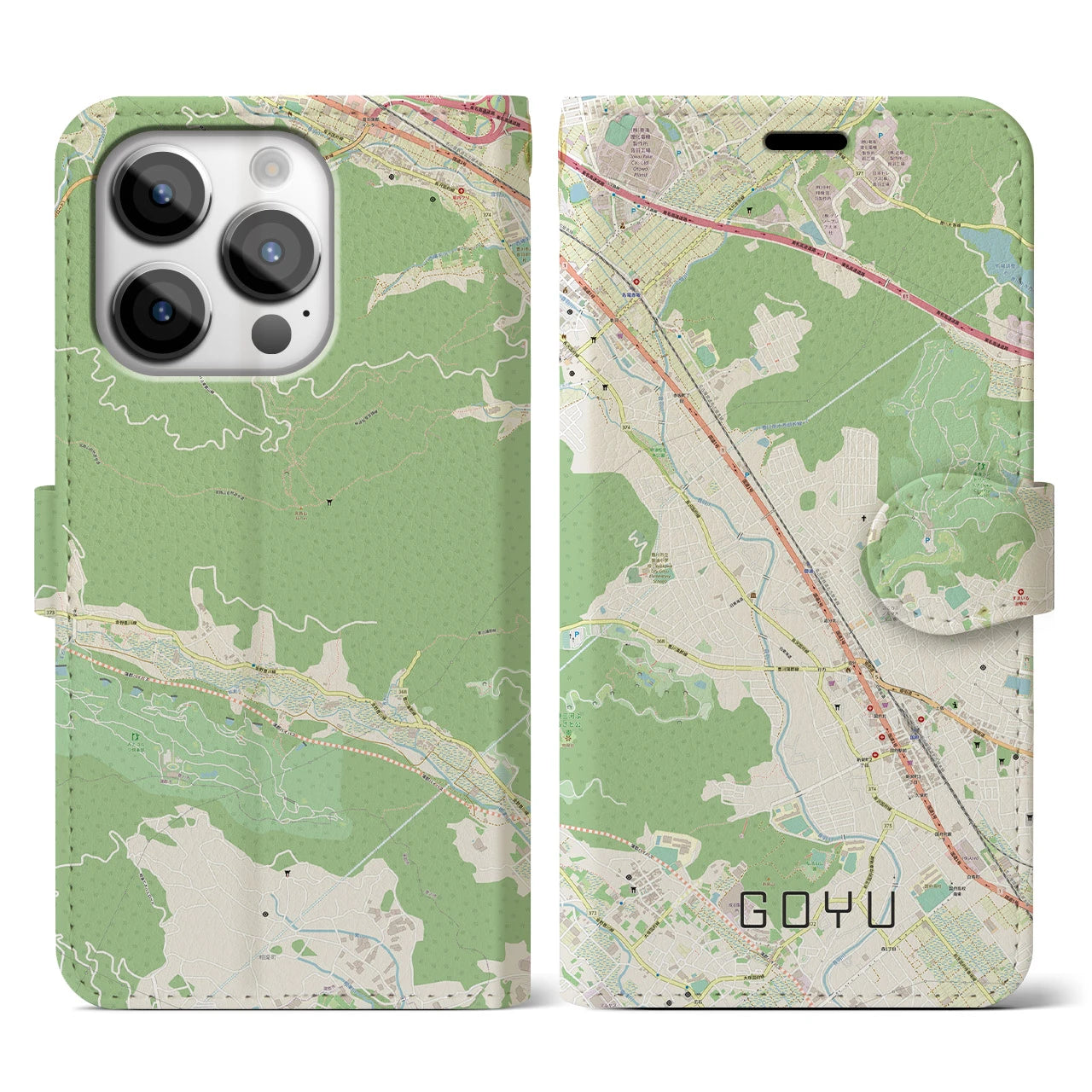 【御油(愛知県)】地図柄iPhoneケース(手帳タイプ)ナチュラル・iPhone 14 Pro 用