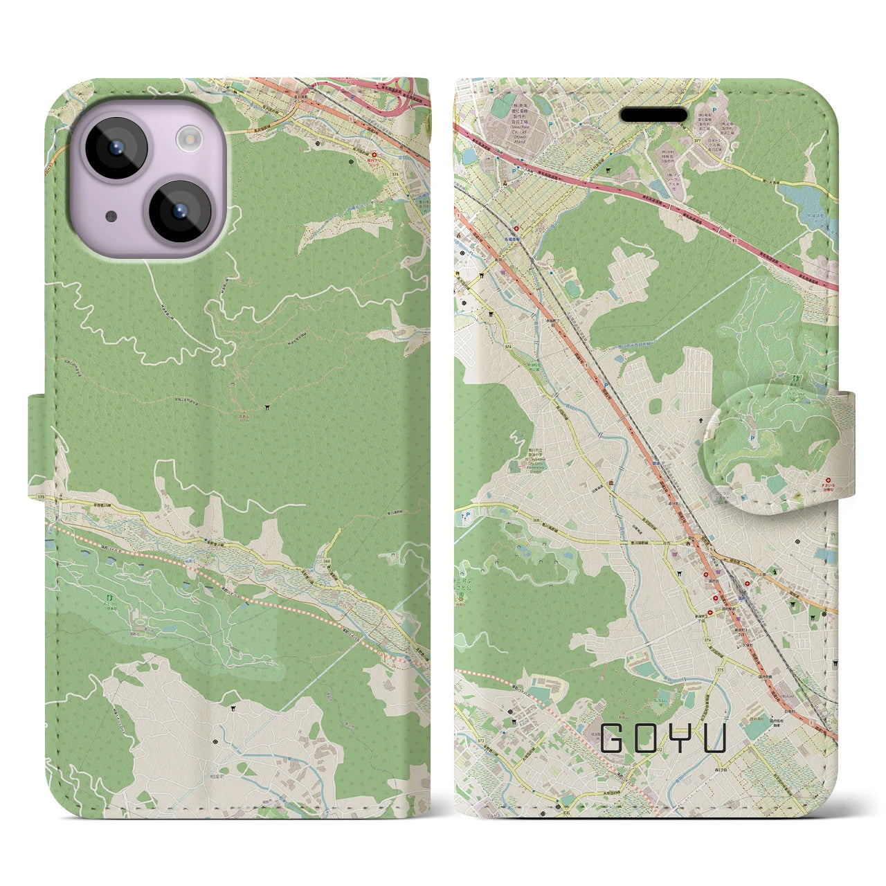 【御油(愛知県)】地図柄iPhoneケース(手帳タイプ)ナチュラル・iPhone 14 用