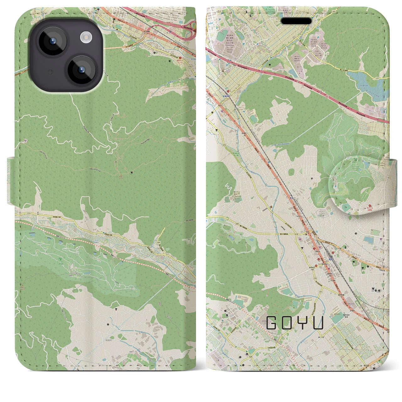 【御油(愛知県)】地図柄iPhoneケース(手帳タイプ)ナチュラル・iPhone 14 Plus 用