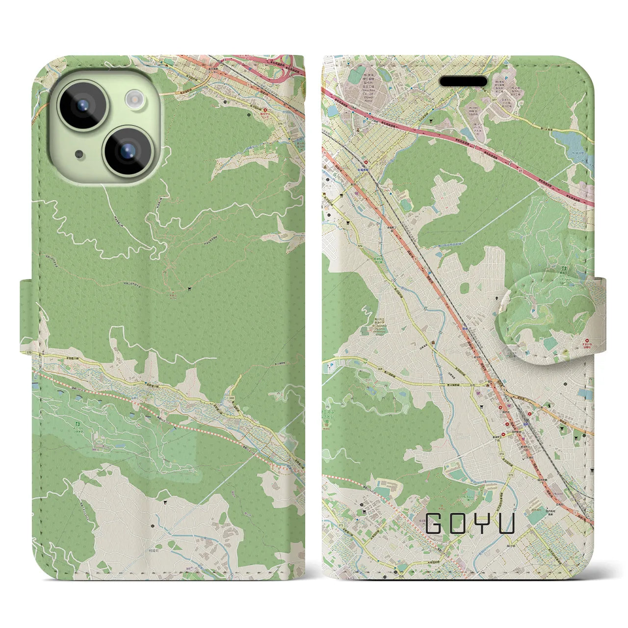 【御油(愛知県)】地図柄iPhoneケース(手帳タイプ)ナチュラル・iPhone 15 用