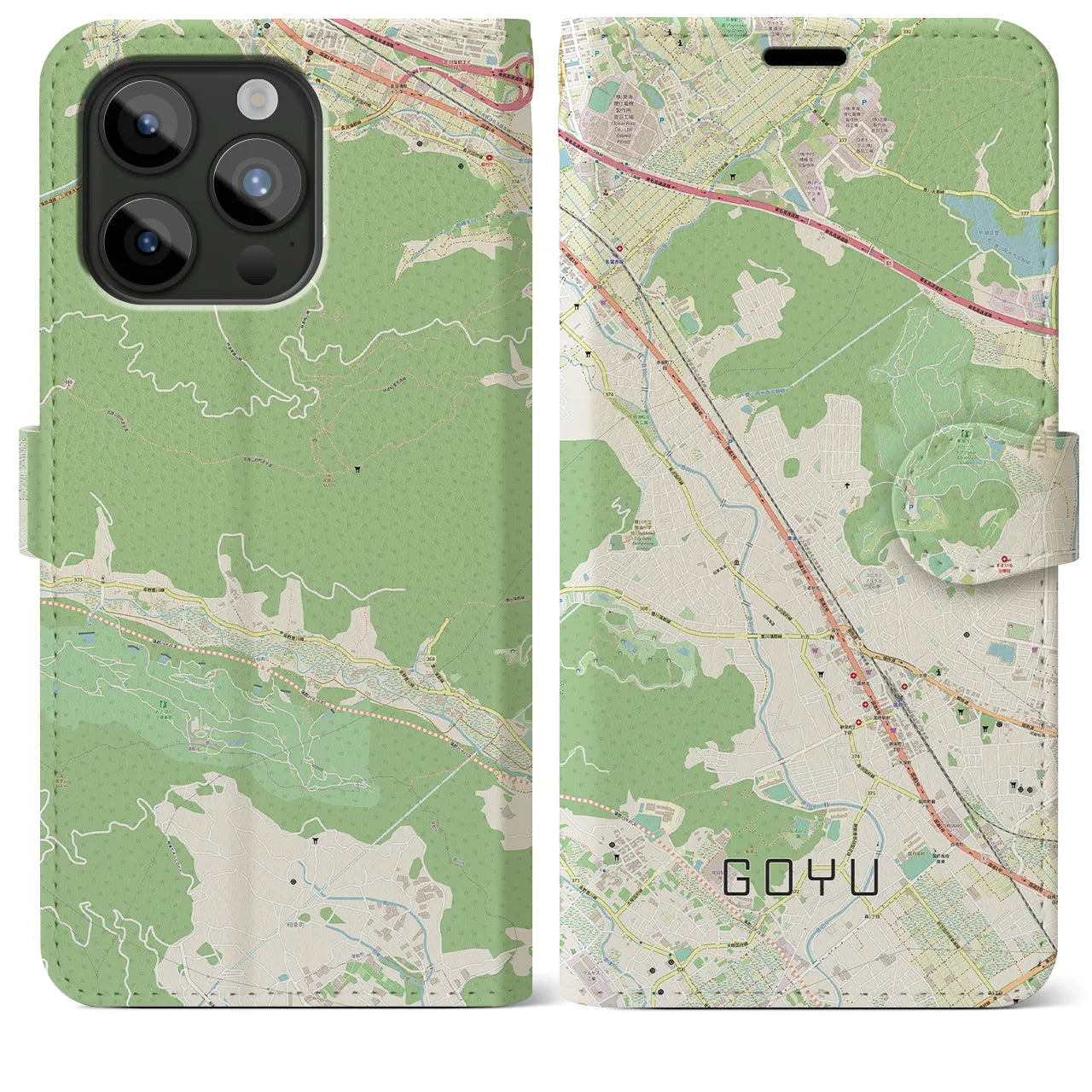 【御油(愛知県)】地図柄iPhoneケース(手帳タイプ)ナチュラル・iPhone 15 Pro Max 用