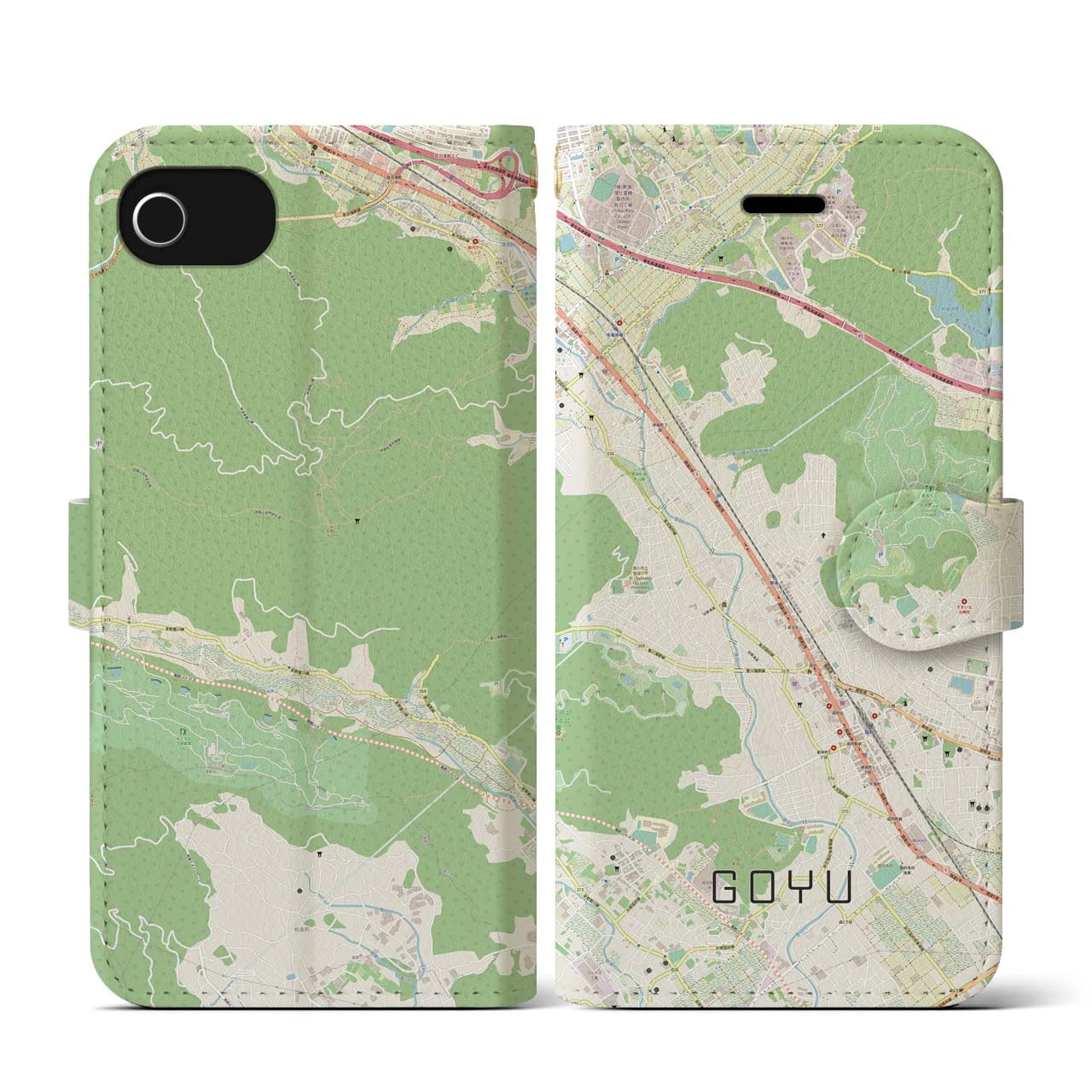 【御油(愛知県)】地図柄iPhoneケース(手帳タイプ)ナチュラル・iPhone SE(第3 / 第2世代) / 8 / 7 / 6s / 6 用
