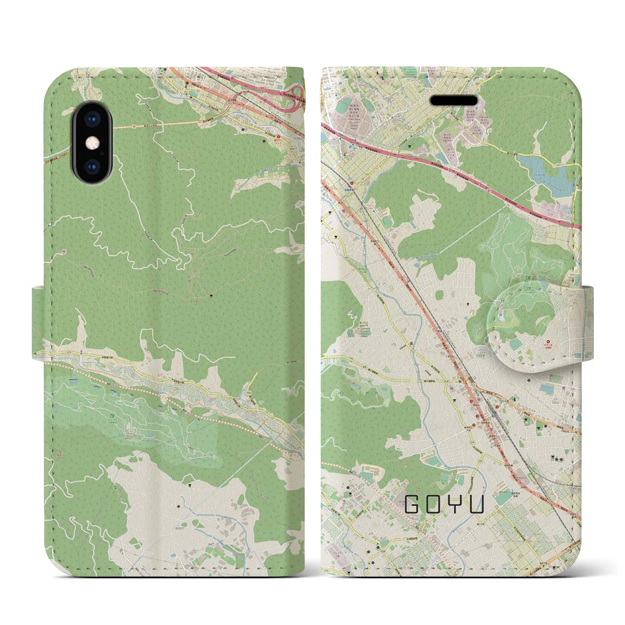 【御油(愛知県)】地図柄iPhoneケース(手帳タイプ)ナチュラル・iPhone XS / X 用