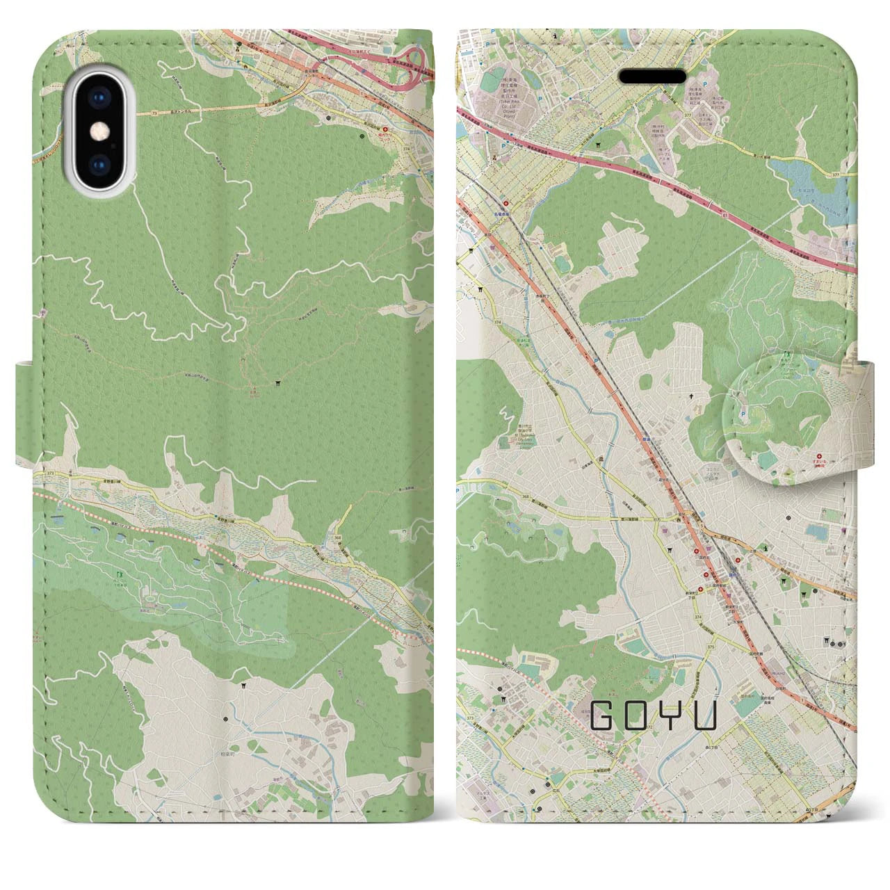 【御油(愛知県)】地図柄iPhoneケース(手帳タイプ)ナチュラル・iPhone XS Max 用