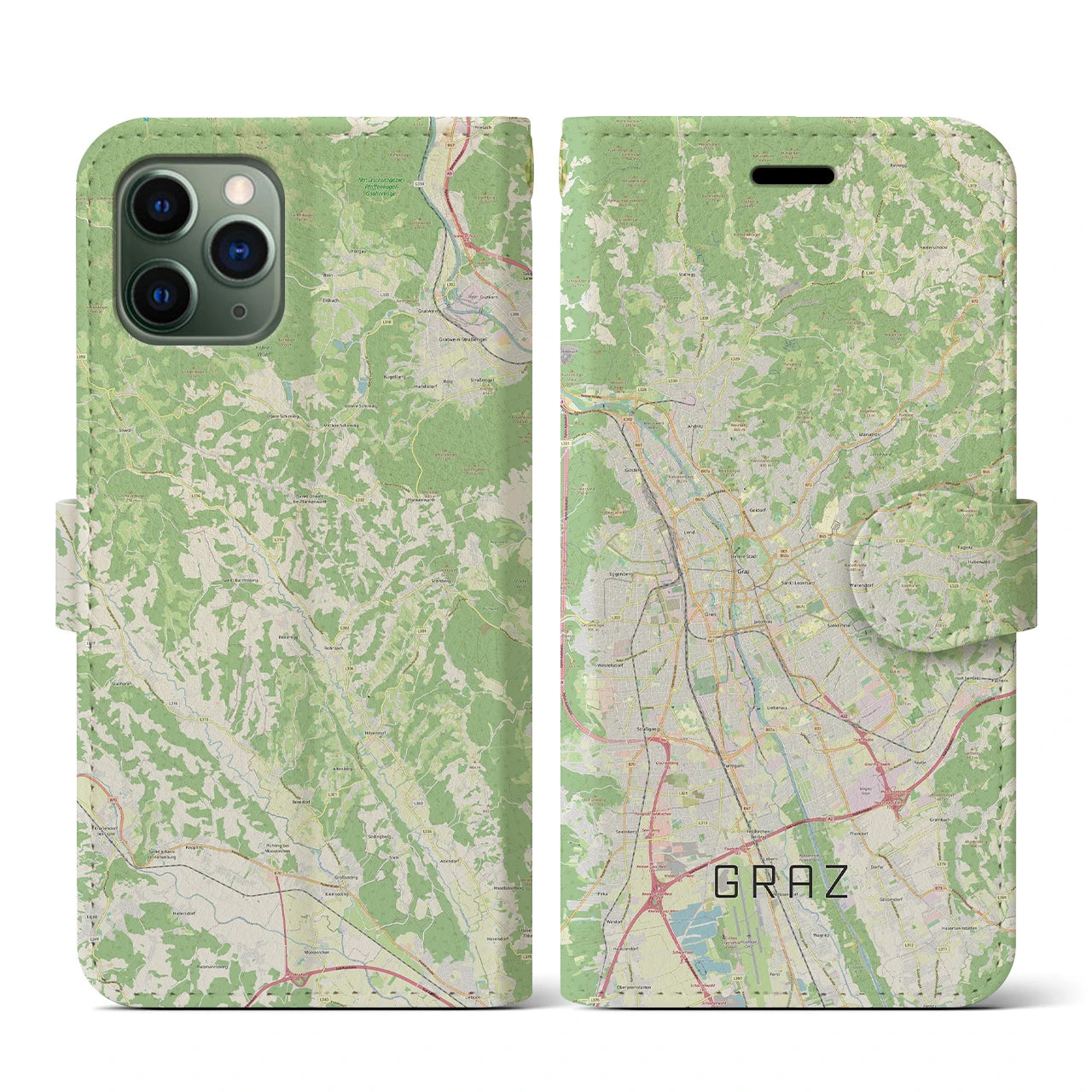 【グラーツ(オーストリア)】地図柄iPhoneケース(手帳タイプ)ナチュラル・iPhone 11 Pro 用
