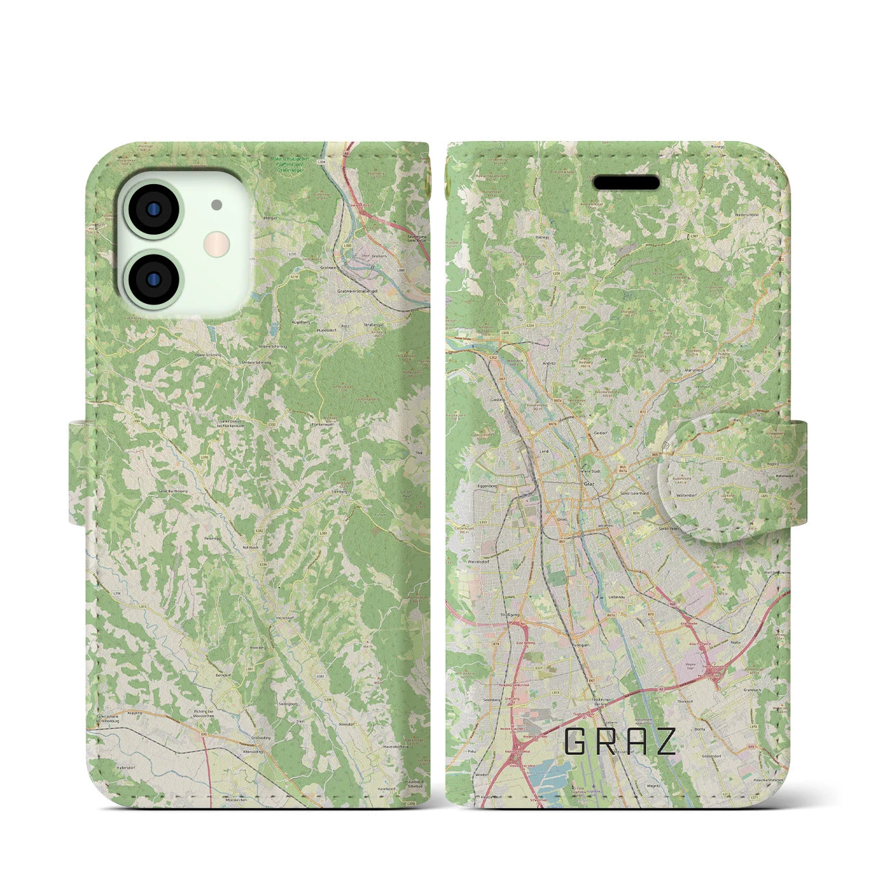 【グラーツ(オーストリア)】地図柄iPhoneケース(手帳タイプ)ナチュラル・iPhone 12 mini 用