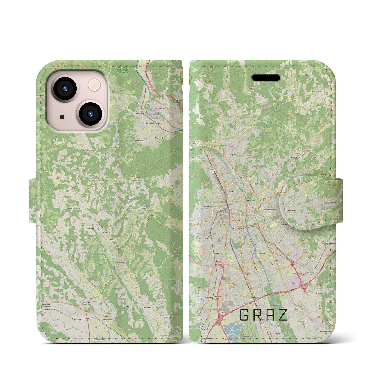 【グラーツ(オーストリア)】地図柄iPhoneケース(手帳タイプ)ナチュラル・iPhone 13 mini 用