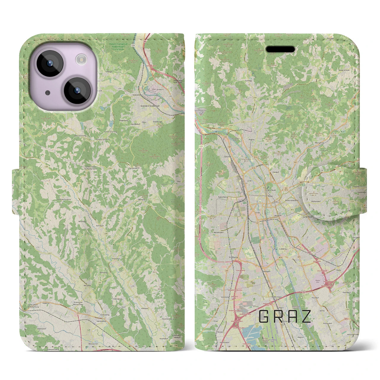 【グラーツ(オーストリア)】地図柄iPhoneケース(手帳タイプ)ナチュラル・iPhone 14 用