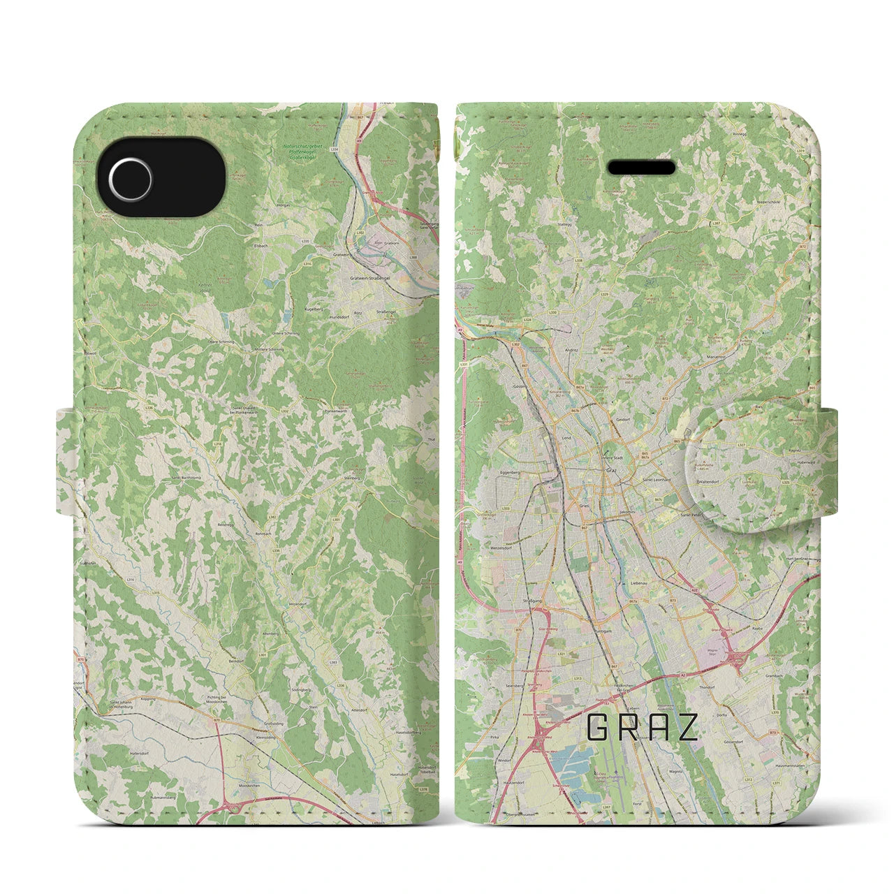 【グラーツ(オーストリア)】地図柄iPhoneケース(手帳タイプ)ナチュラル・iPhone SE(第3 / 第2世代) / 8 / 7 / 6s / 6 用