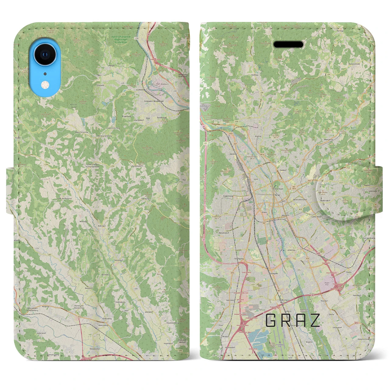 【グラーツ(オーストリア)】地図柄iPhoneケース(手帳タイプ)ナチュラル・iPhone XR 用