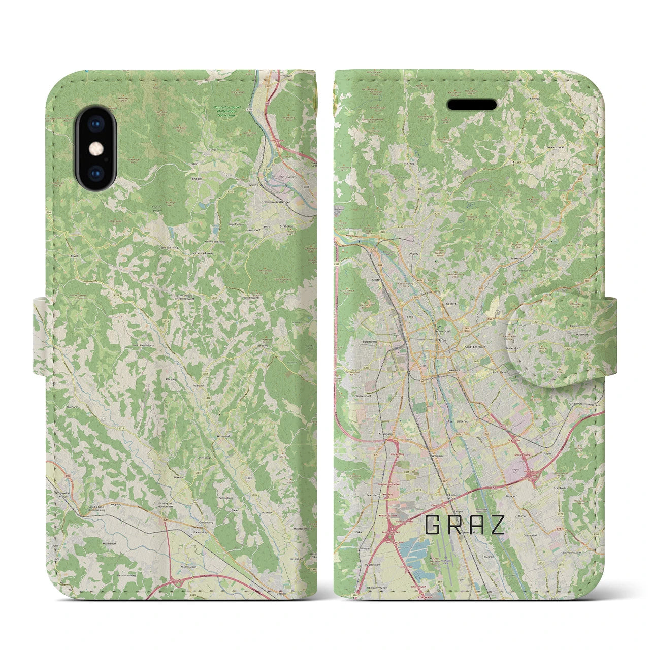【グラーツ(オーストリア)】地図柄iPhoneケース(手帳タイプ)ナチュラル・iPhone XS / X 用