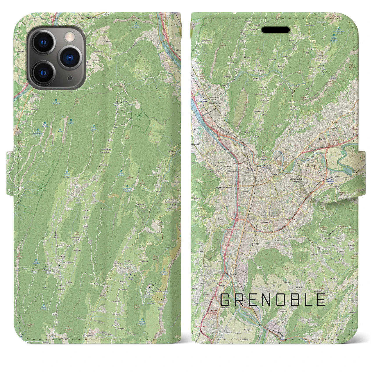 【グルノーブル(フランス)】地図柄iPhoneケース(手帳タイプ)ナチュラル・iPhone 11 Pro Max 用