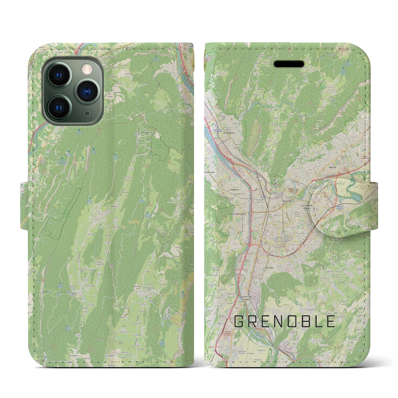【グルノーブル(フランス)】地図柄iPhoneケース(手帳タイプ)ナチュラル・iPhone 11 Pro 用