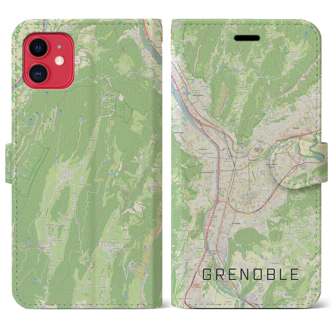 【グルノーブル(フランス)】地図柄iPhoneケース(手帳タイプ)ナチュラル・iPhone 11 用