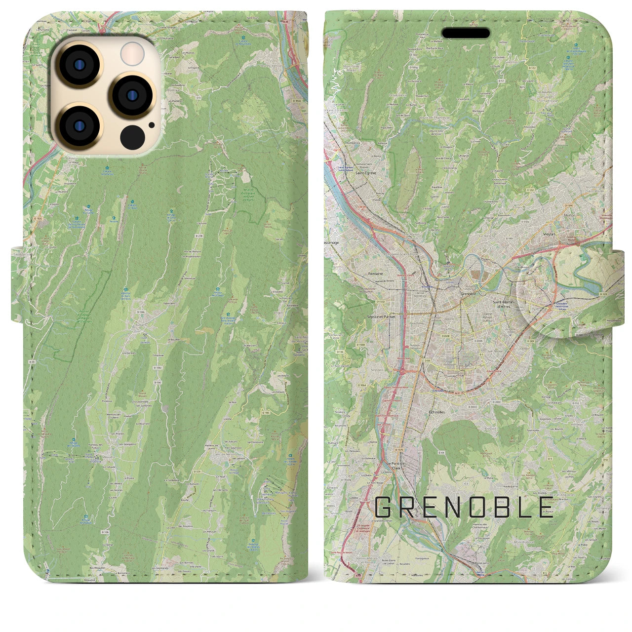 【グルノーブル(フランス)】地図柄iPhoneケース(手帳タイプ)ナチュラル・iPhone 12 Pro Max 用