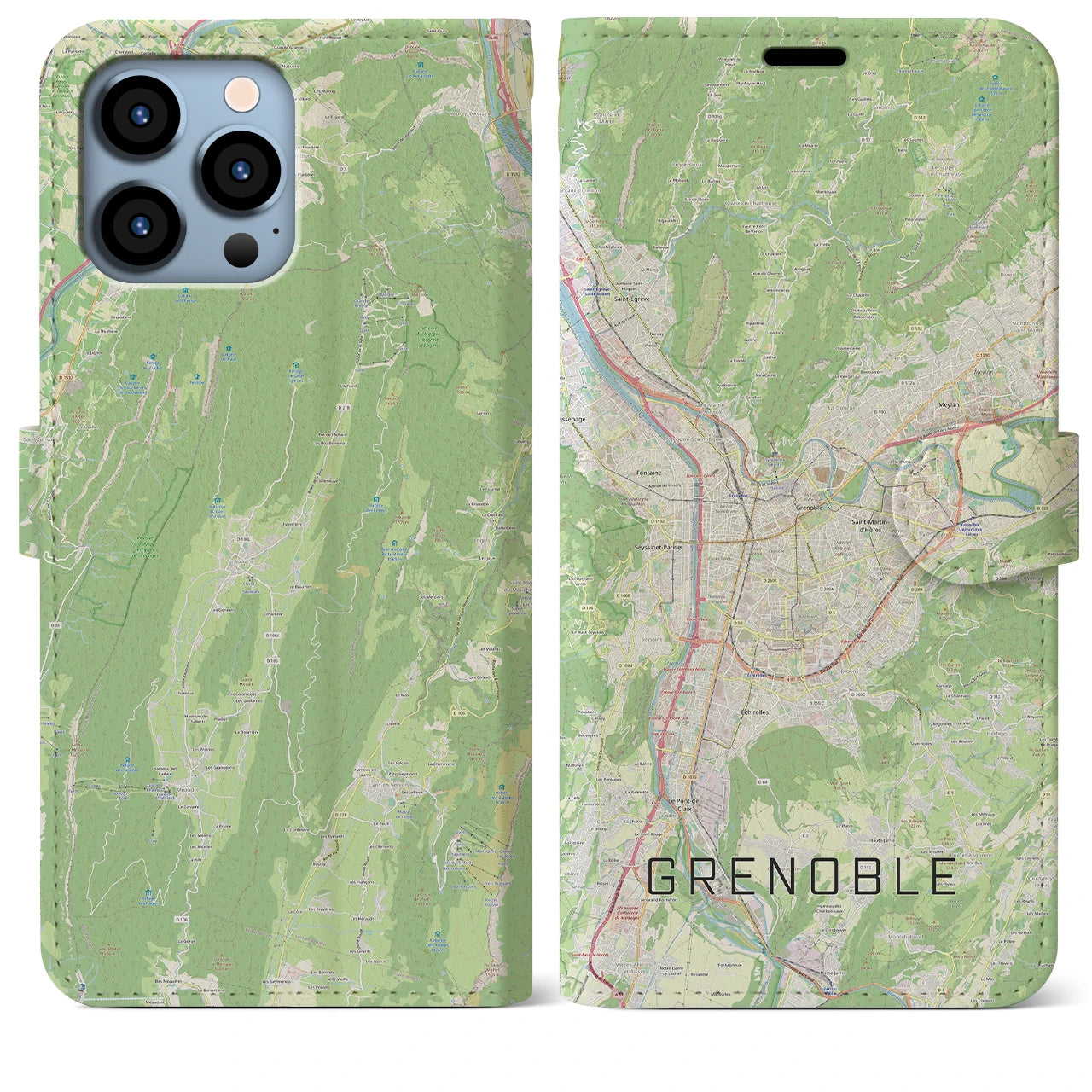 【グルノーブル(フランス)】地図柄iPhoneケース(手帳タイプ)ナチュラル・iPhone 13 Pro Max 用