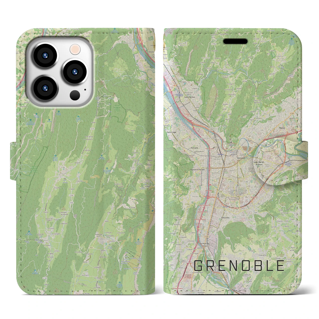 【グルノーブル(フランス)】地図柄iPhoneケース(手帳タイプ)ナチュラル・iPhone 13 Pro 用