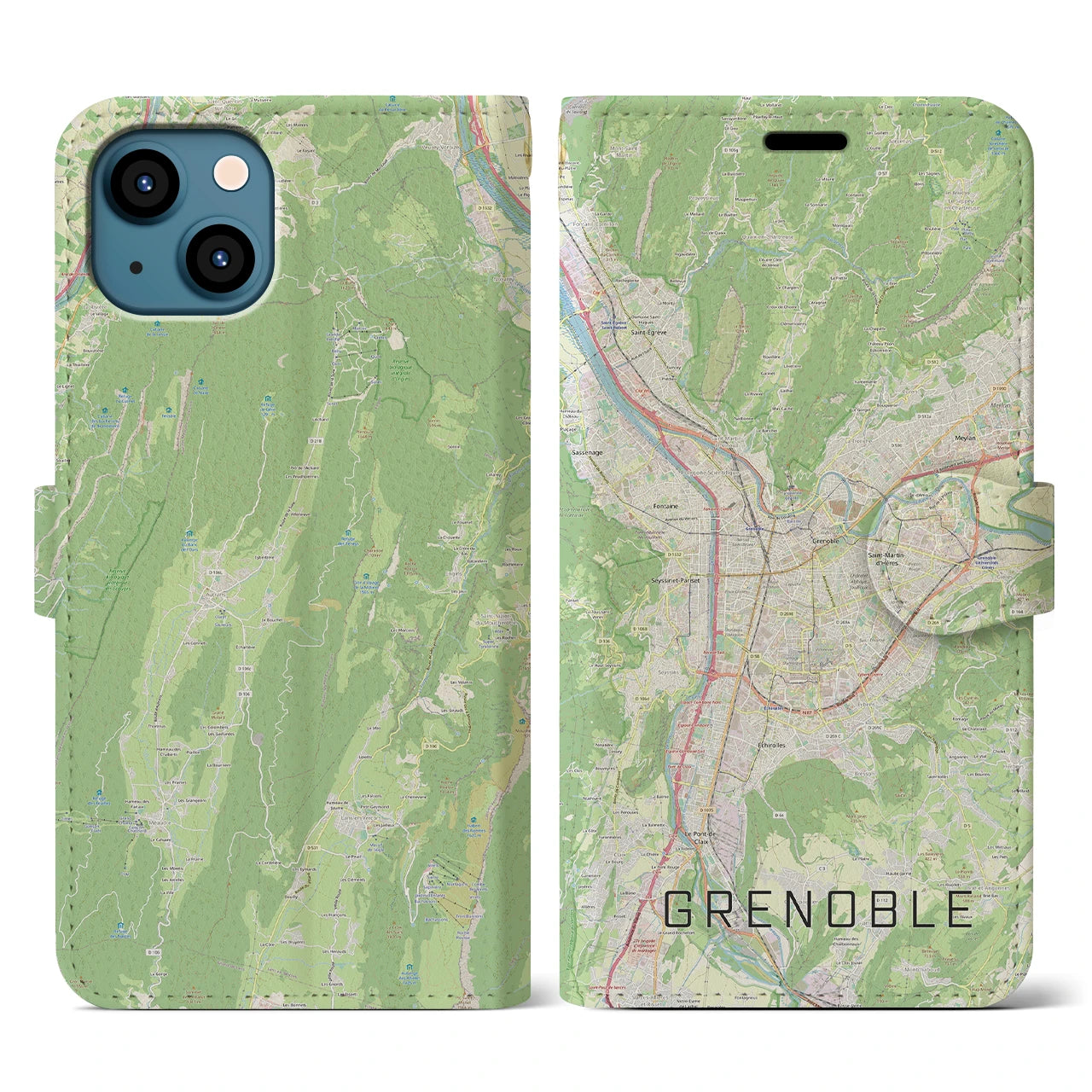 【グルノーブル(フランス)】地図柄iPhoneケース(手帳タイプ)ナチュラル・iPhone 13 用