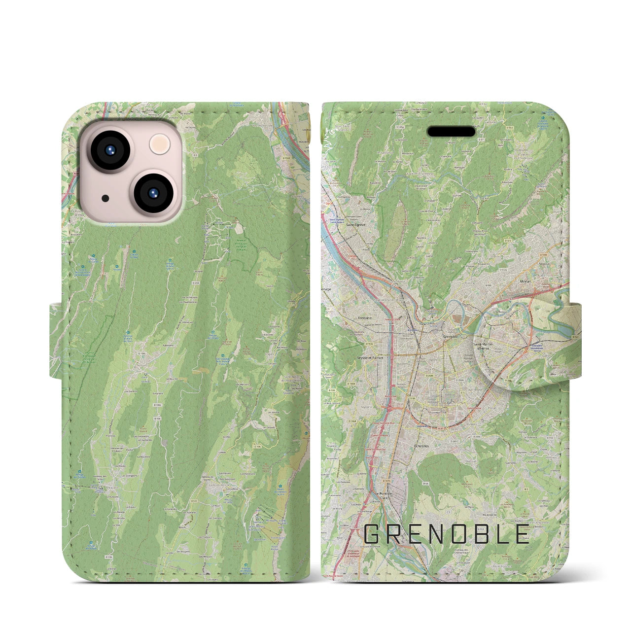 【グルノーブル(フランス)】地図柄iPhoneケース(手帳タイプ)ナチュラル・iPhone 13 mini 用