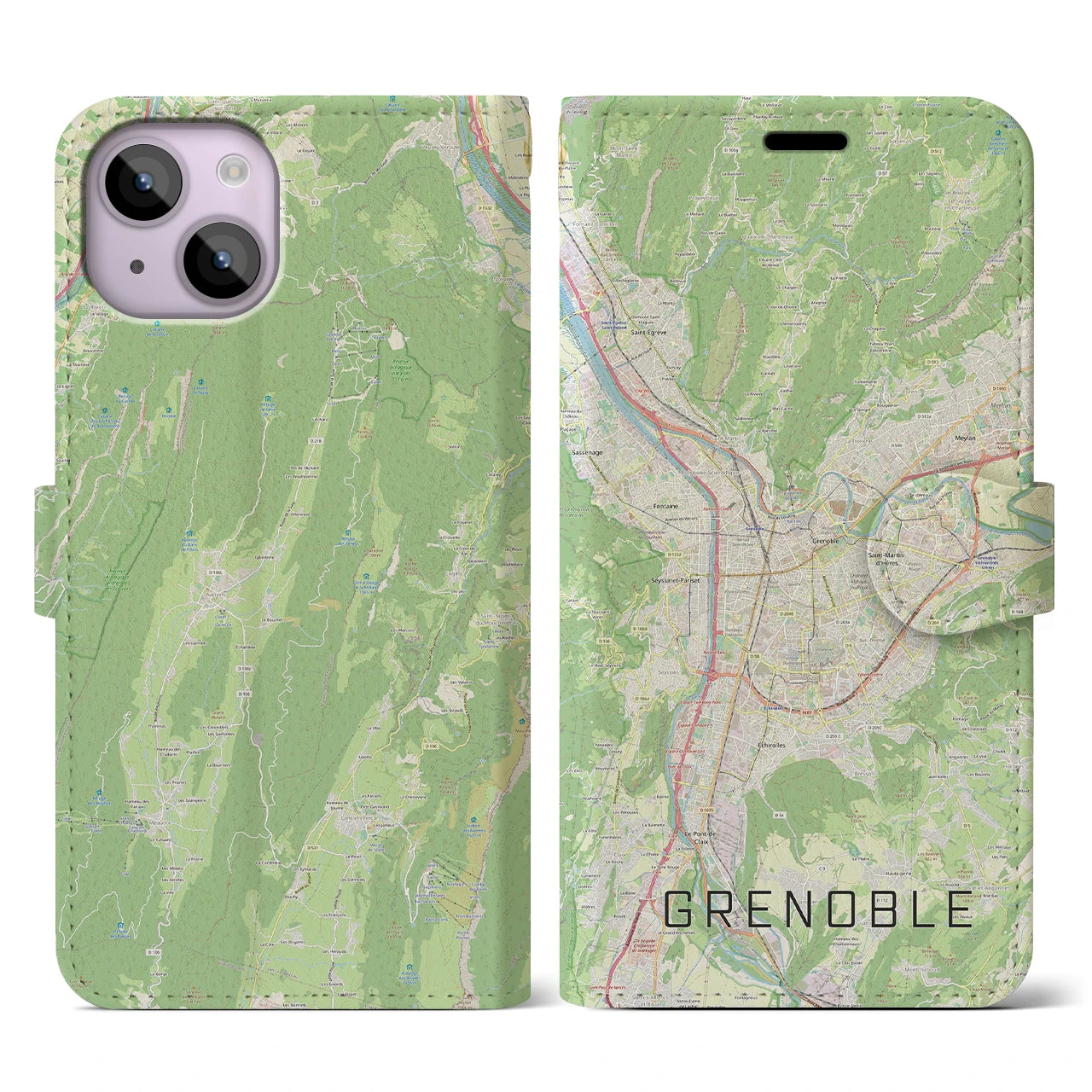 【グルノーブル(フランス)】地図柄iPhoneケース(手帳タイプ)ナチュラル・iPhone 14 用