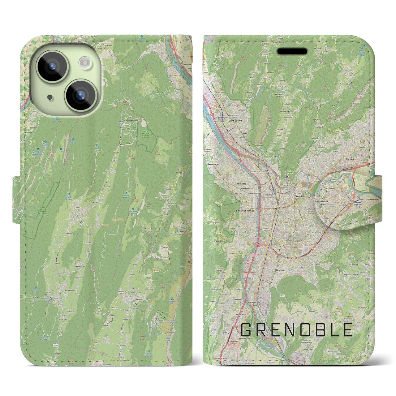 【グルノーブル(フランス)】地図柄iPhoneケース(手帳タイプ)ナチュラル・iPhone 15 用