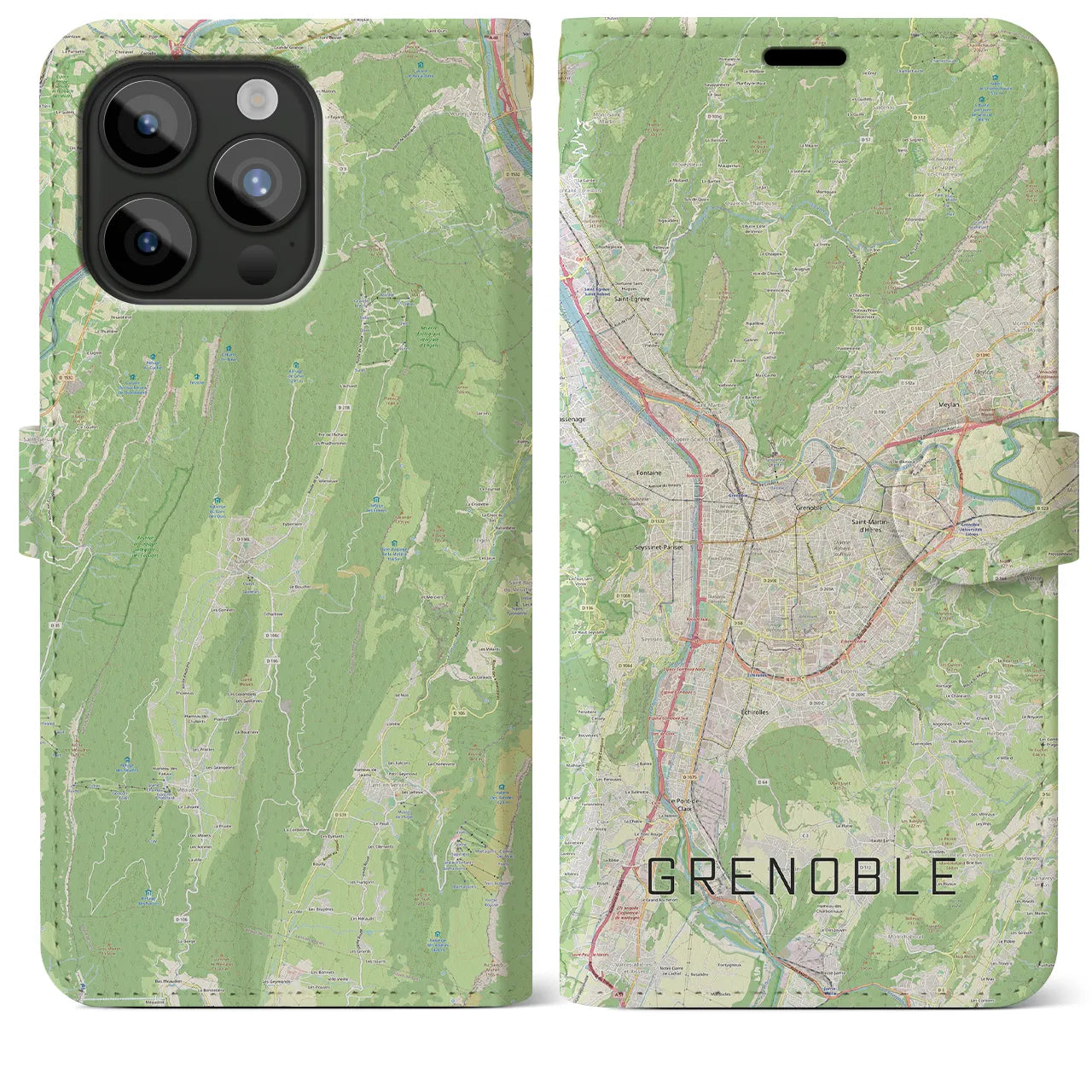 【グルノーブル(フランス)】地図柄iPhoneケース(手帳タイプ)ナチュラル・iPhone 15 Pro Max 用
