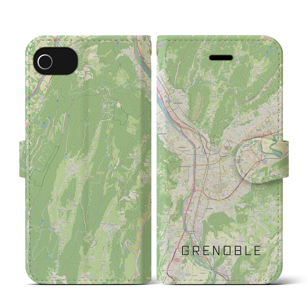 【グルノーブル(フランス)】地図柄iPhoneケース(手帳タイプ)ナチュラル・iPhone SE(第3 / 第2世代) / 8 / 7 / 6s / 6 用
