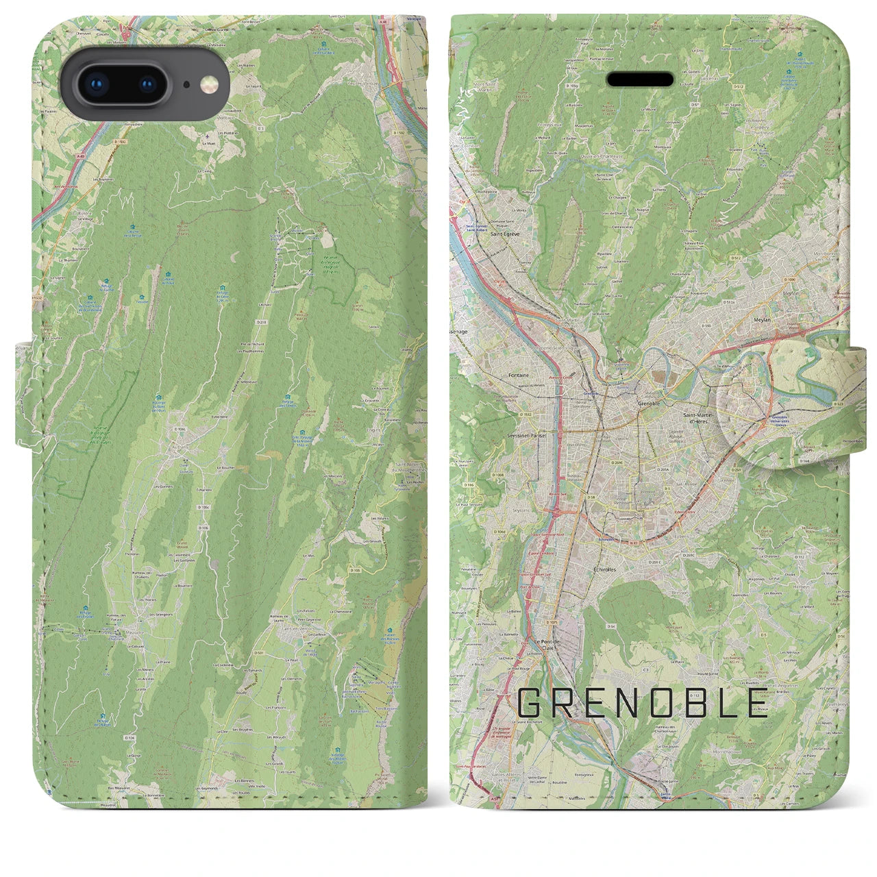 【グルノーブル(フランス)】地図柄iPhoneケース(手帳タイプ)ナチュラル・iPhone 8Plus /7Plus / 6sPlus / 6Plus 用