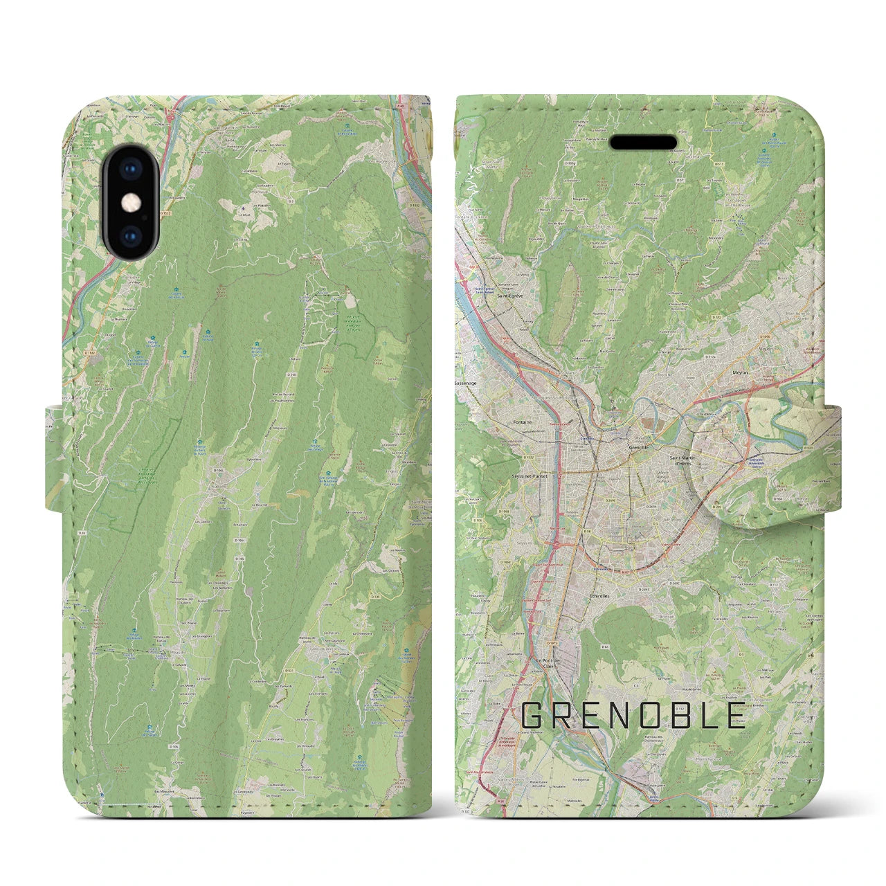 【グルノーブル(フランス)】地図柄iPhoneケース(手帳タイプ)ナチュラル・iPhone XS / X 用